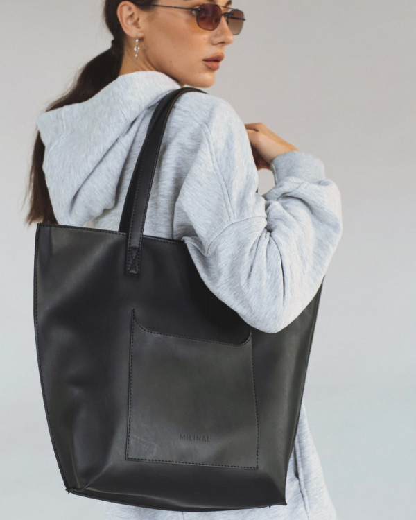 TORBA SHOPPER ECO SKÓRA, CZARNA