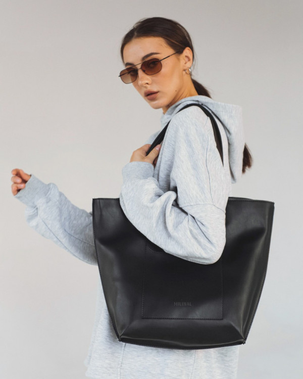 TORBA SHOPPER ECO SKÓRA, CZARNA