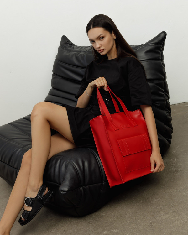 "OFFICE BAG LARGE" ECOLEATHER, RED