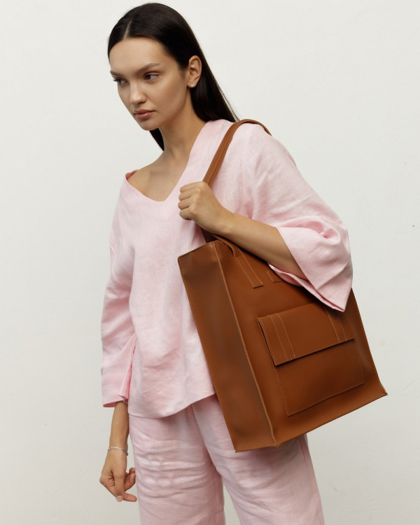 "OFFICE BAG LARGE" SKÓRA EKOLOGICZNA, KARMEL