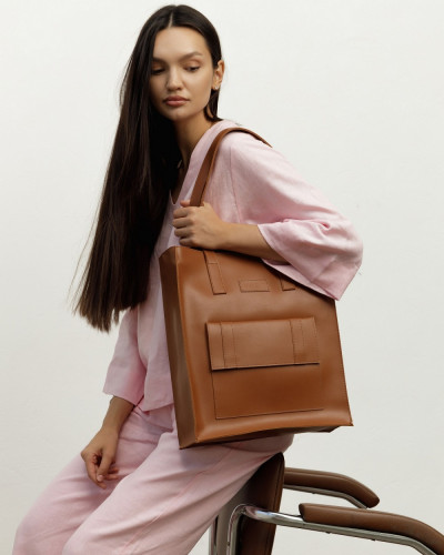 "OFFICE BAG LARGE" SKÓRA EKOLOGICZNA, KARMEL