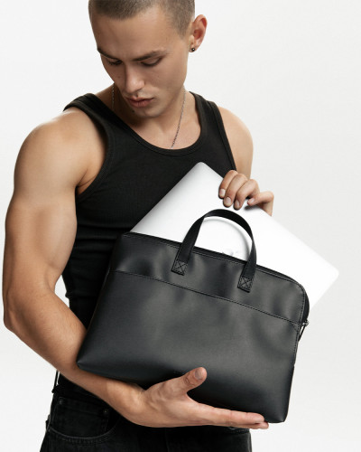 TORBA NA LAPTOPA "JUNE MINI" 01 SKÓRA EKOLOGICZNA, CZARNA