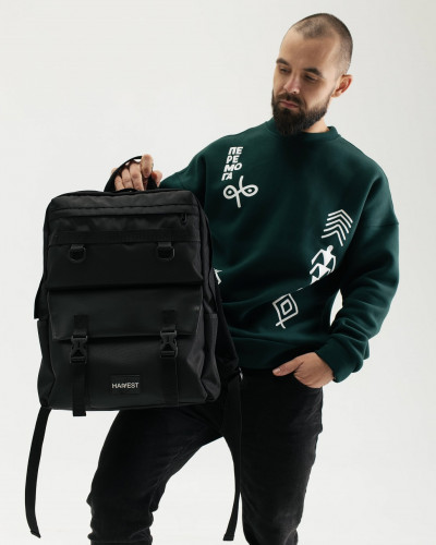 "CROSS-TOWN" POLYESTER, BLACK
