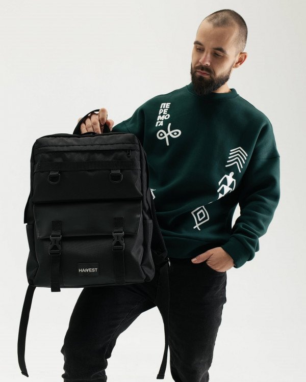 "CROSS-TOWN" POLYESTER, BLACK